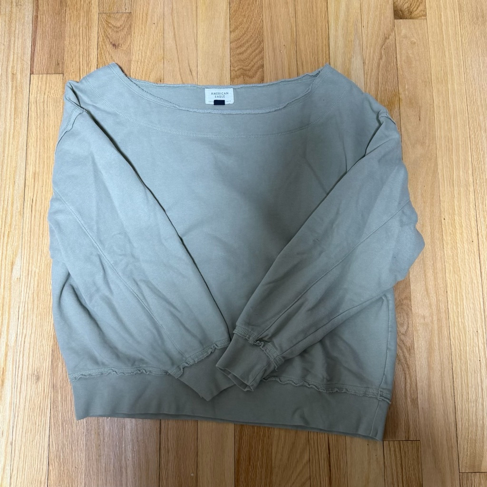 Women's American Eagle Boat Neck Green Sweatshirt M SKU645